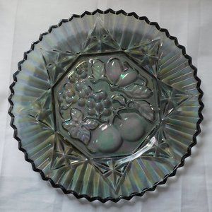 Vintage 70s Indiana Glass Iridescent Smoke Carnival Grape Fruit 11" Serve Plate